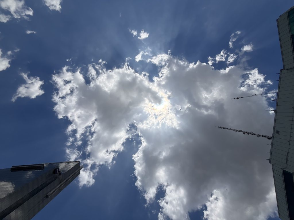 crepuscular rays against a blue sky